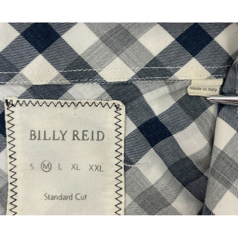 Billy Reid Standard Fit Blue Gray Gingham Check Shirt Sz M Italy - Picture 13 of 14
